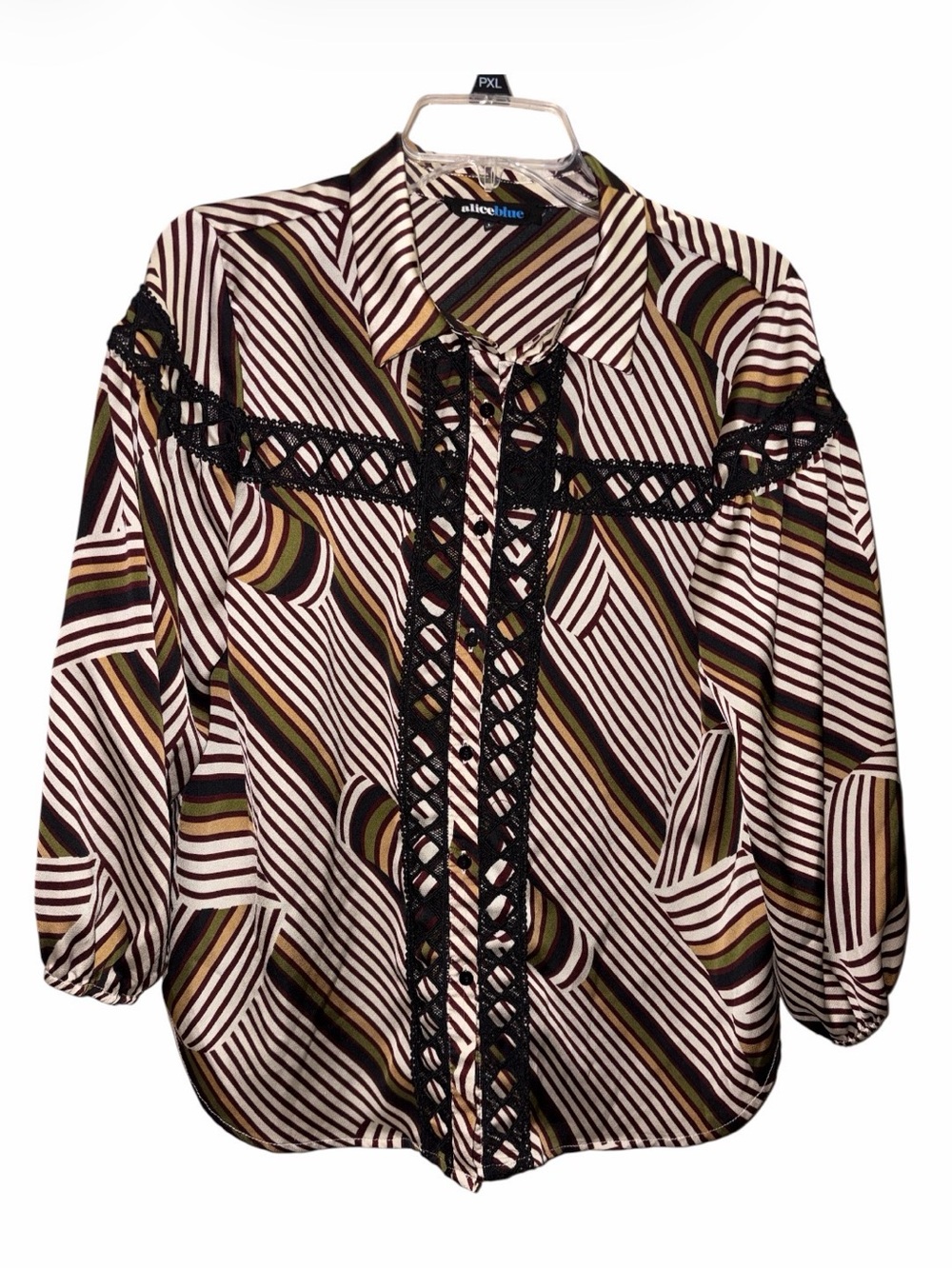 Alice Blue Abstract Striped Blouse with Crochet Detail L - Picture 4 of 9